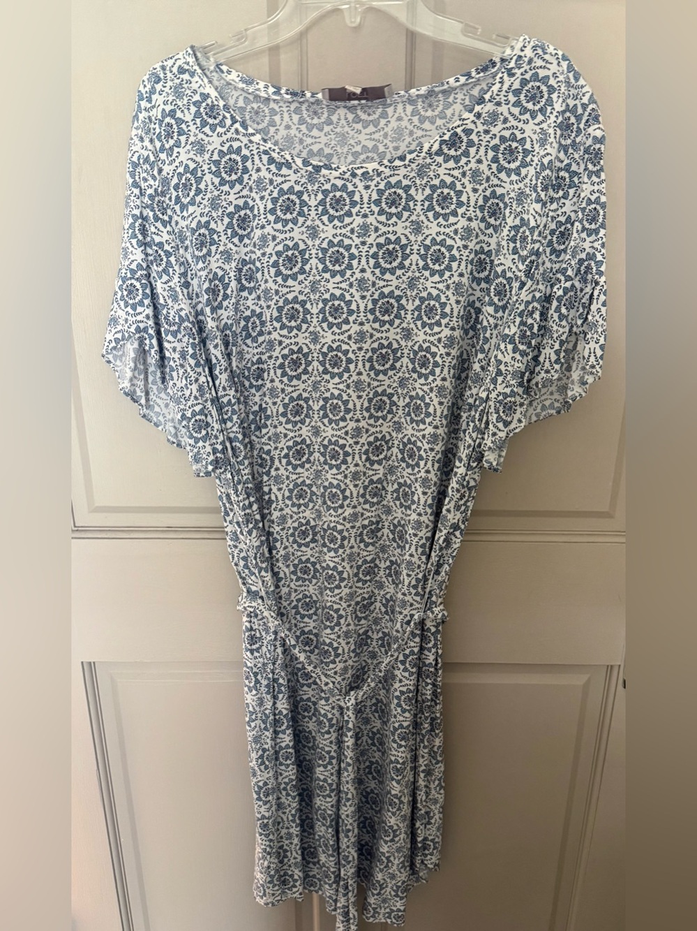 LOFT Blue and White Printed Short Sleeve Dress